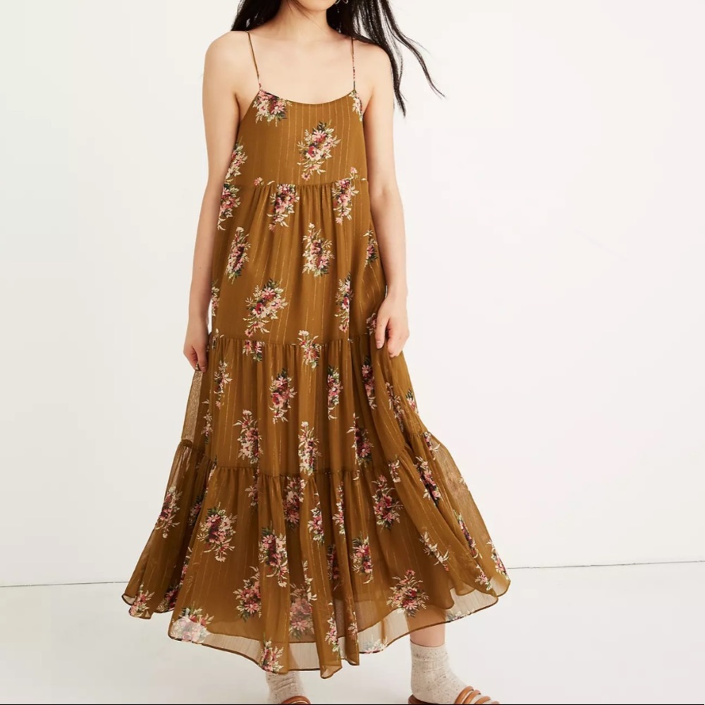 Madewell Cami Tier Midi Dress in Metallic Corsage Size 14 VGUC